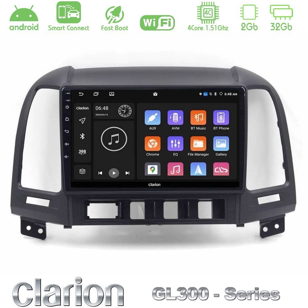 Clarion GL300 Series 4Core Android ClarionOS 2+32GB Hyundai Santa Fe 2006-2013 Navigation Multimedia Tablet 9" Με Carplay & Android Auto