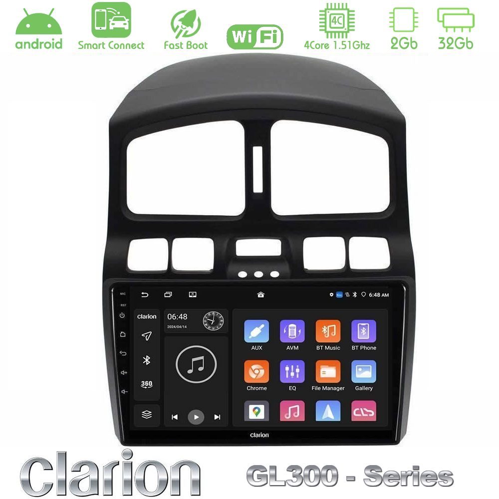 Clarion GL300 Series 4Core Android ClarionOS 2+32GB Hyundai Santa Fe 2000-2006 Navigation Multimedia Tablet 9" Με Carplay & Android Auto