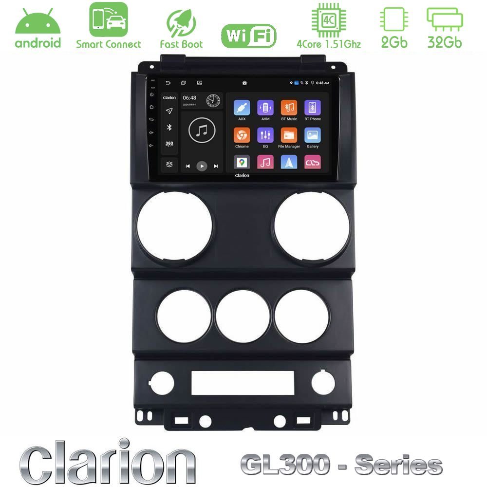 Clarion GL300 Series 4Core Android ClarionOS 2+32GB Jeep Wrangler 2008-2010 Navigation Multimedia Tablet 9" Με Carplay & Android Auto