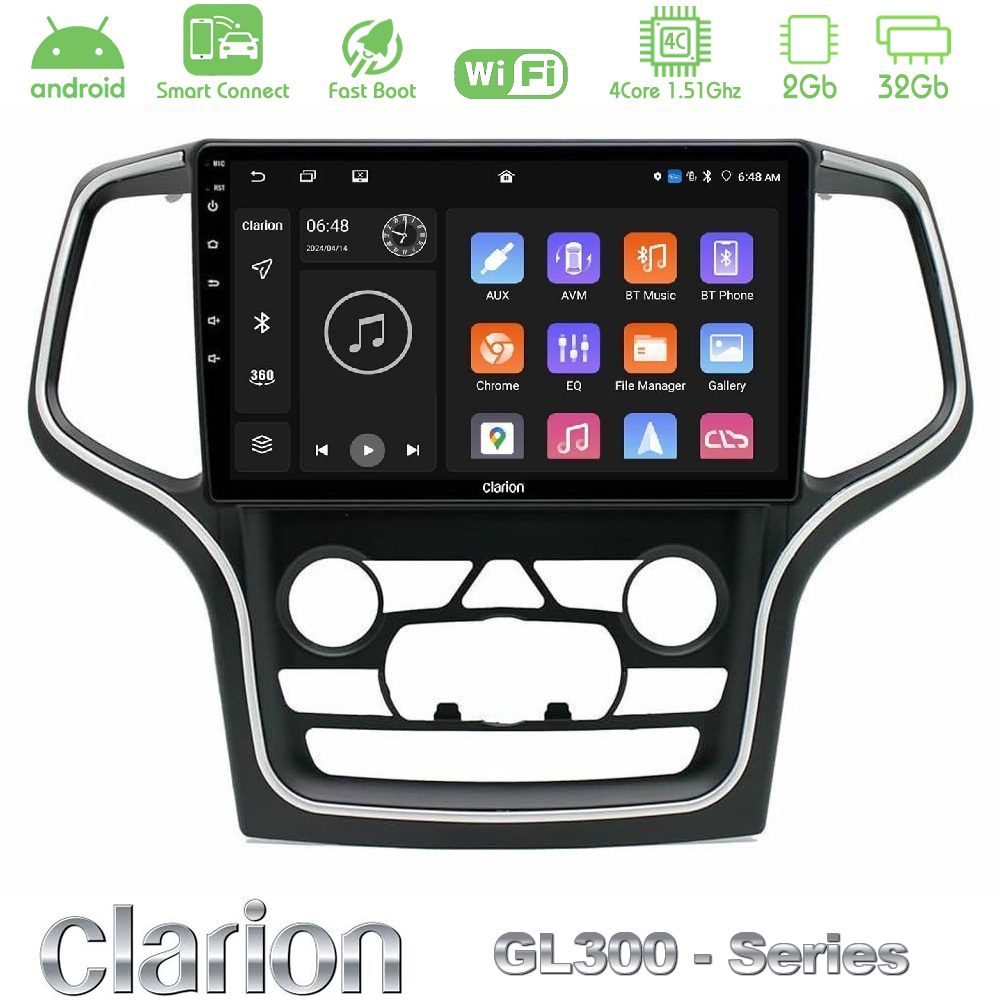 Clarion GL300 Series 4Core Android ClarionOS 2+32GB Jeep Grand Cherokee 2014-2020 Navigation Multimedia Tablet 10" Με Carplay & Android Auto