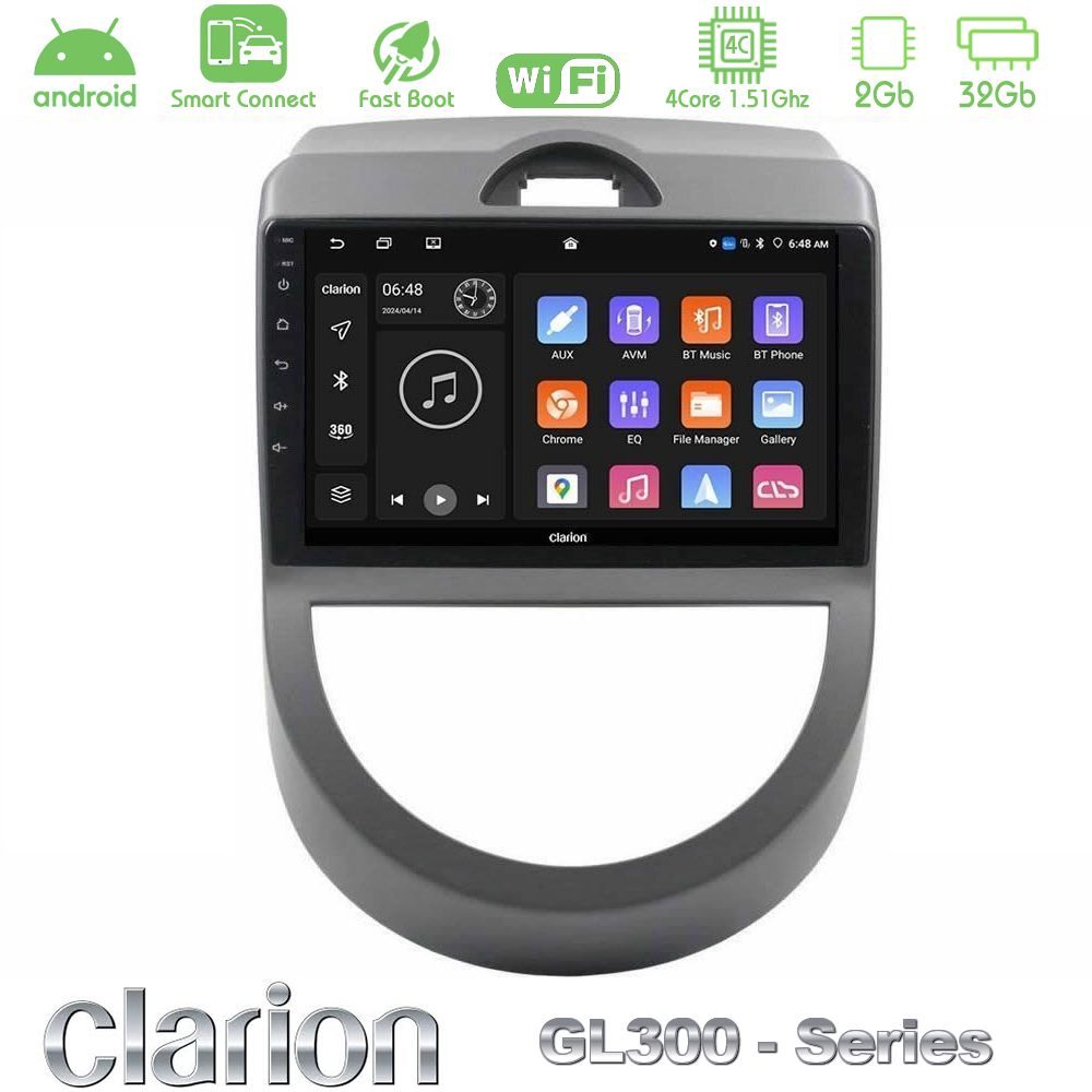 Clarion GL300 Series 4Core Android ClarionOS 2+32GB Kia Soul 2009-2011 Navigation Multimedia Tablet 9" Με Carplay & Android Auto