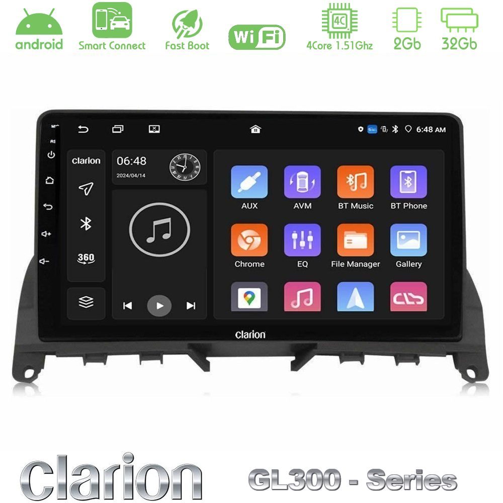 Clarion GL300 Series 4Core Android ClarionOS 2+32GB Mercedes C-Class W204 2008-2011 Navigation Multimedia Tablet 9" Με Carplay & Android Auto