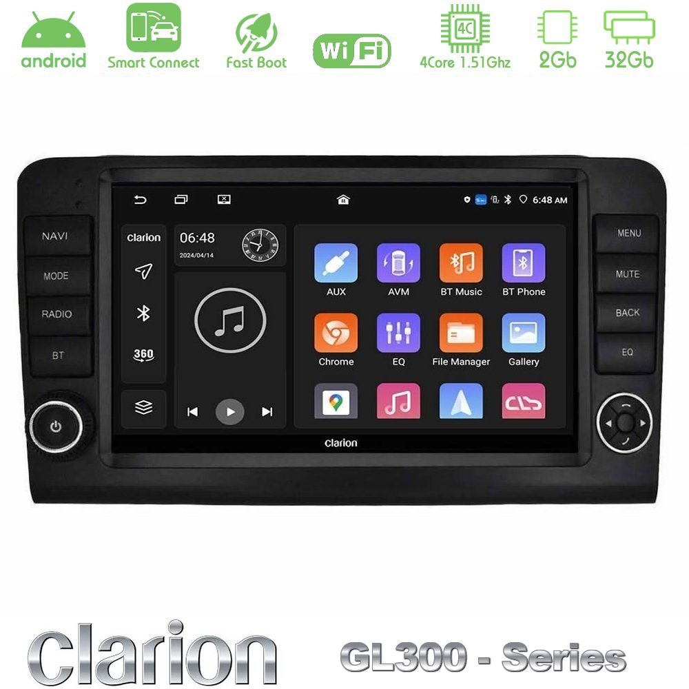 Clarion GL300 Series 4Core Android ClarionOS 2+32GB Mercedes ML/GL Class W164 2006-2011 Navigation Multimedia Tablet 9" Με Carplay & Android Auto (OEM Look)
