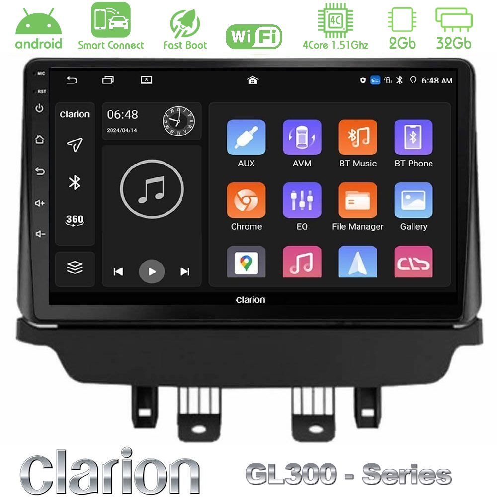 Clarion GL300 Series 4Core Android ClarionOS 2+32GB Mazda 2 2014-2021 Navigation Multimedia Tablet 9" Με Carplay & Android Auto