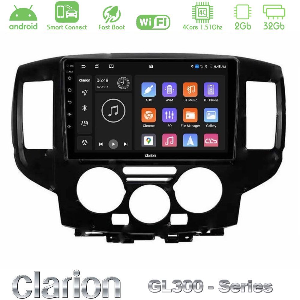 Clarion GL300 Series 4Core Android ClarionOS 2+32GB Nissan NV200 2009 – 2019 Navigation Multimedia Tablet 9" Με Carplay & Android Auto (Μαύρο)