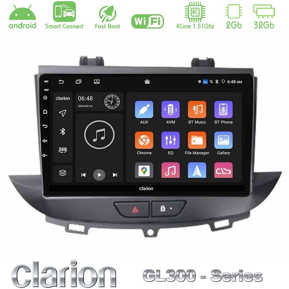 Clarion GL300 Series 4Core Android ClarionOS 2+32GB Opel Grandland/Crossland X Navigation Multimedia Tablet 9" Με Carplay & Android Auto