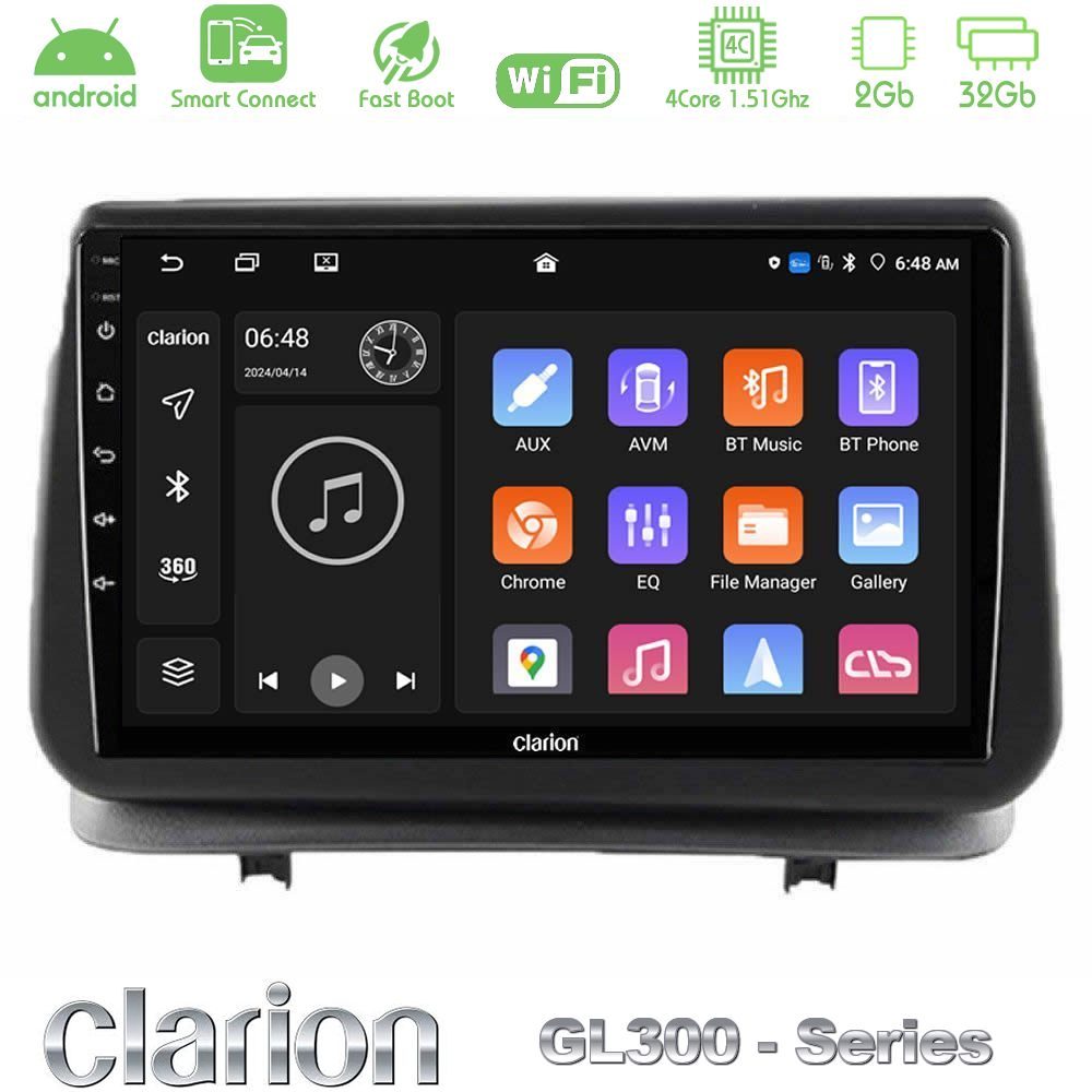 Clarion GL300 Series 4Core Android ClarionOS 2+32GB Renault Clio 2005-2012 Navigation Multimedia Tablet 9" Με Carplay & Android Auto