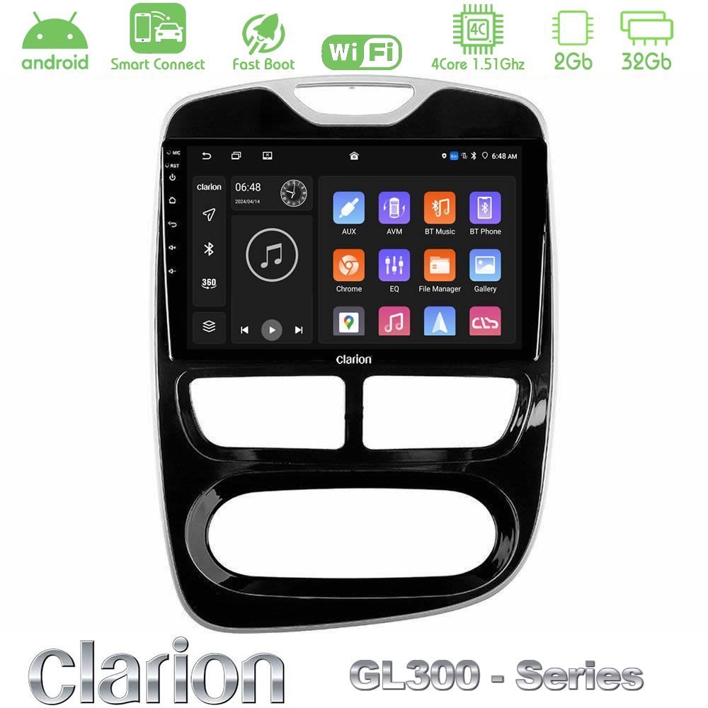 Clarion GL300 Series 4Core Android ClarionOS 2+32GB Renault Clio 2012-2016 Navigation Multimedia Tablet 9" Με Carplay & Android Auto