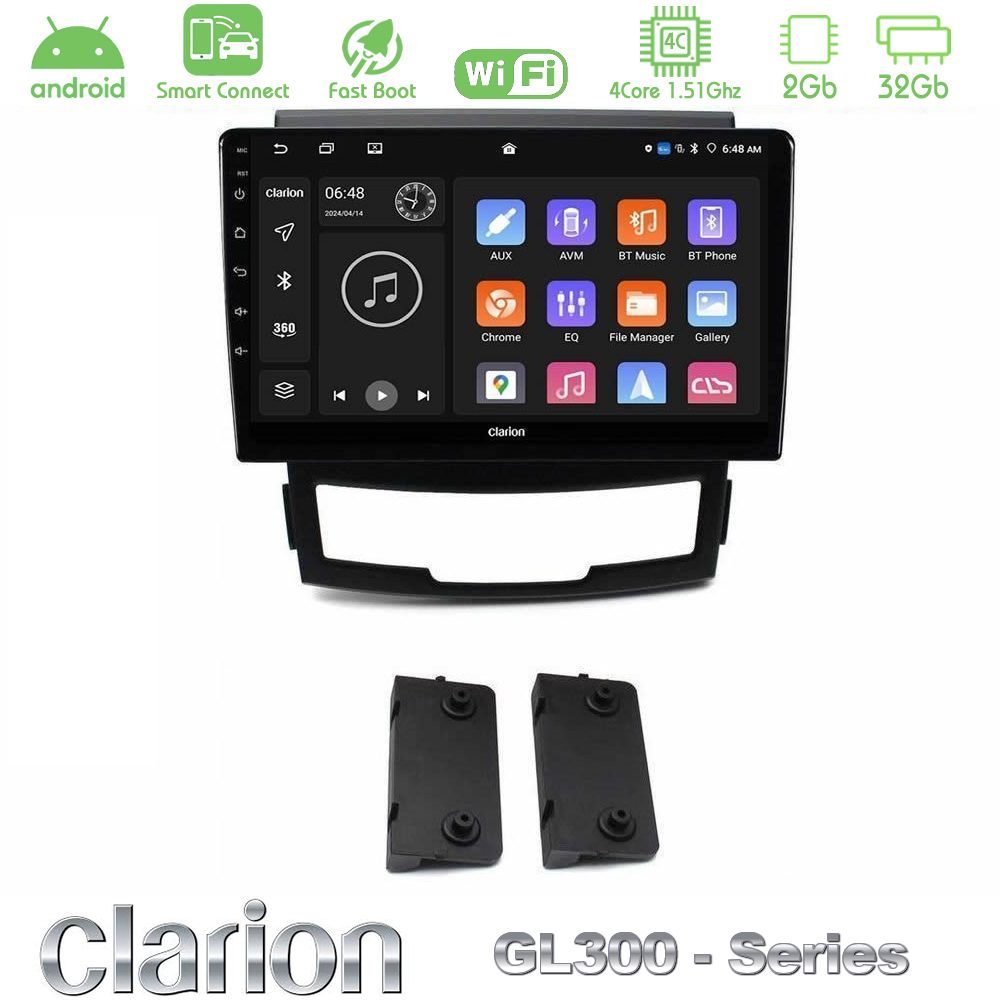 Clarion GL300 Series 4Core Android ClarionOS 2+32GB Ssangyong Korando 2010-2014 Navigation Multimedia Tablet 9" Με Carplay & Android Auto