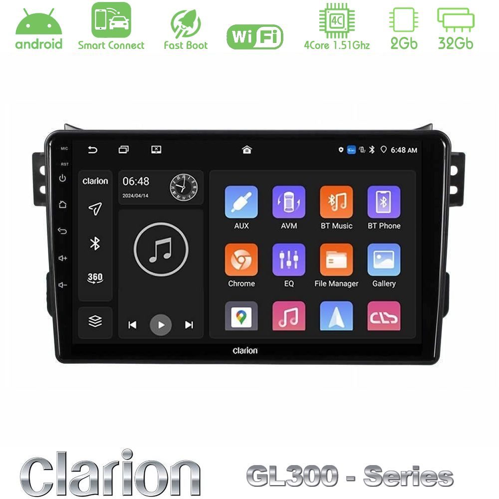 Clarion GL300 Series 4Core Android ClarionOS 2+32GB Suzuki Splash & Opel Agila 2008-2014 Navigation Multimedia Tablet 9" Με Carplay & Android Auto