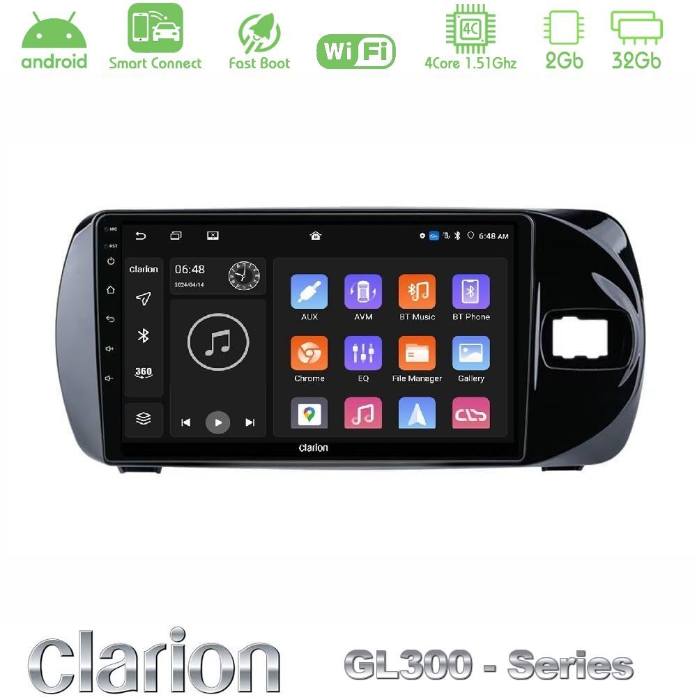 Clarion GL300 Series 4Core Android ClarionOS 2+32GB Toyota Yaris (Vitz) 2015-2020 RHD Navigation Multimedia Tablet 9" Με Carplay & Android Auto