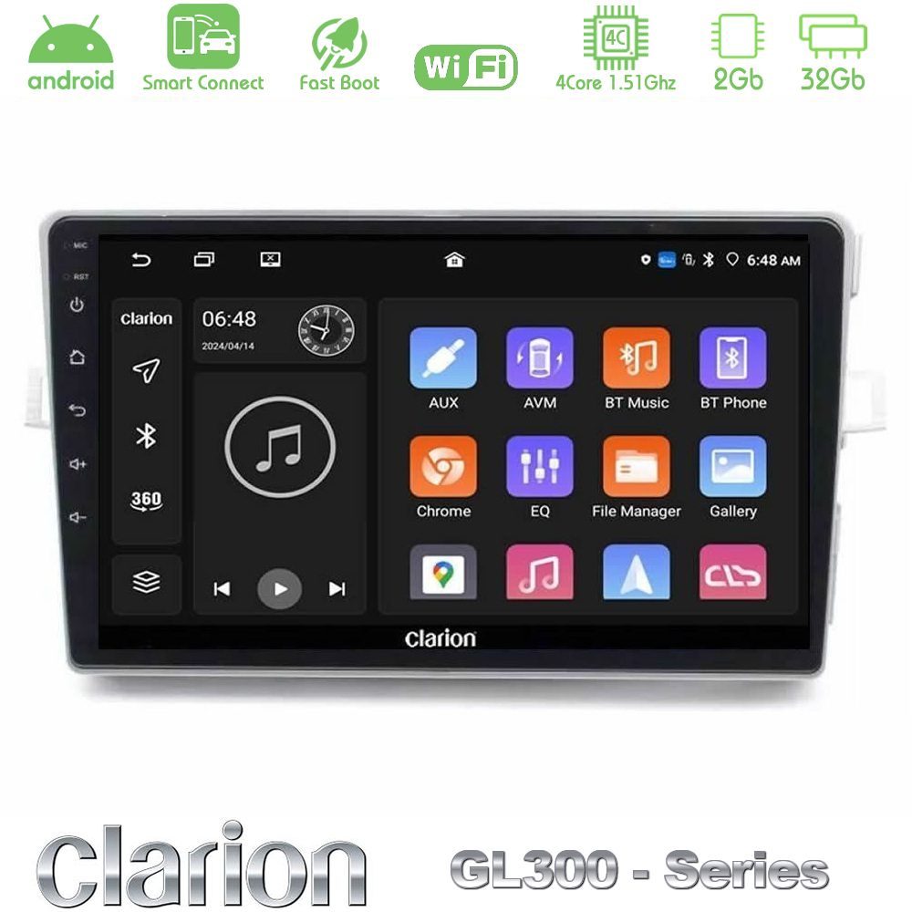Clarion GL300 Series 4Core Android ClarionOS 2+32GB Toyota Verso 2009-2018 Navigation Multimedia Tablet 9" Με Carplay & Android Auto