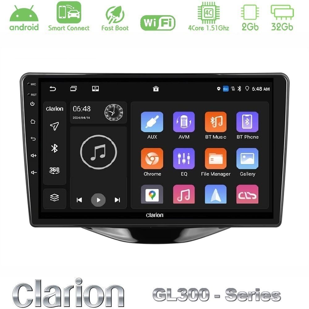 Clarion GL300 Series 4Core Android ClarionOS 2+32GB Toyota Aygo | Citroen C1 | Peugeot 108 Navigation Multimedia Tablet 9" Με Carplay & Android Auto