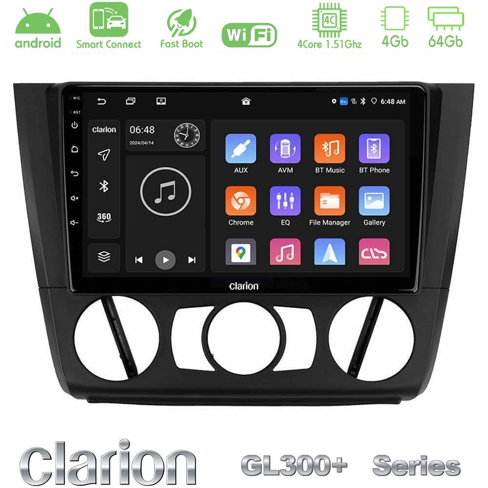Clarion GL300+ Series 4Core Android ClarionOS 4+64GB BMW 1Series E81/E82/E87/E88 (MANUAL A/C) Navigation Multimedia Tablet 9"