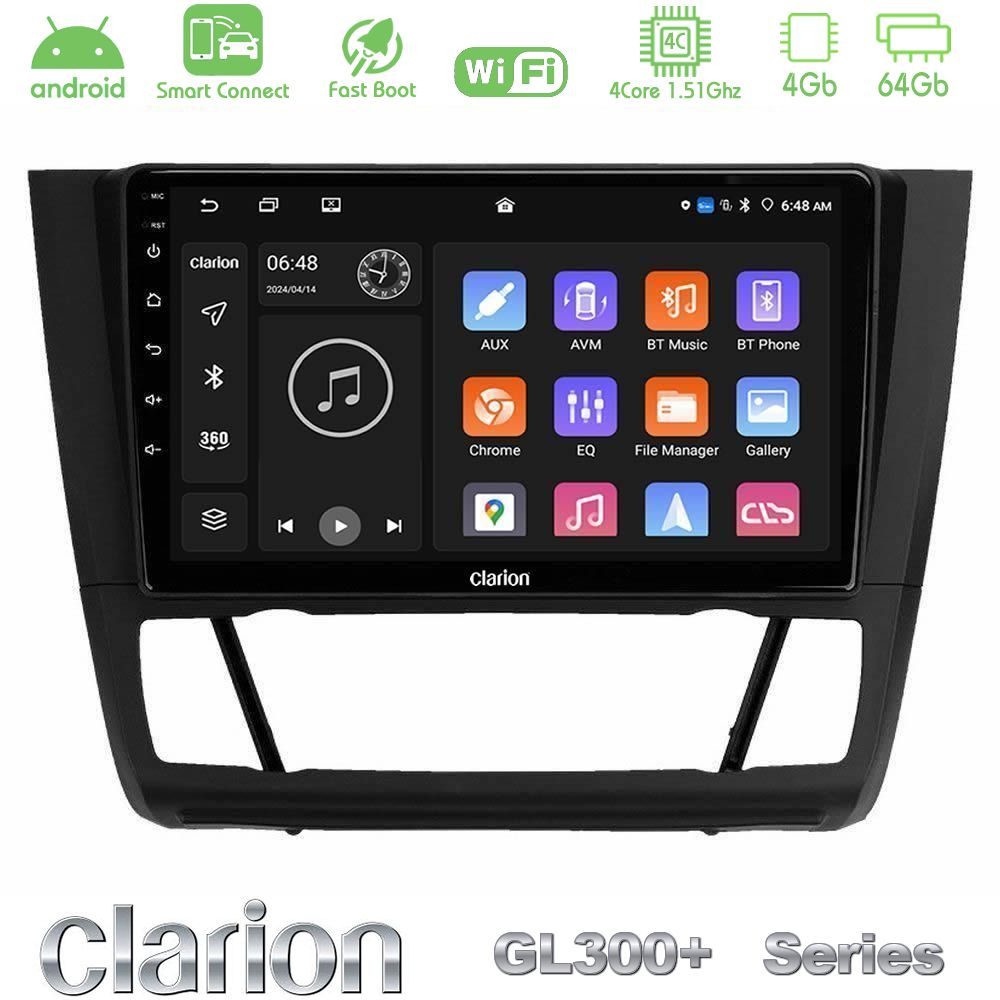 Clarion GL300+ Series 4Core Android ClarionOS 4+64GB BMW 1Series E81/E82/E87/E88 (AUTO A/C) Navigation Multimedia Tablet 9"