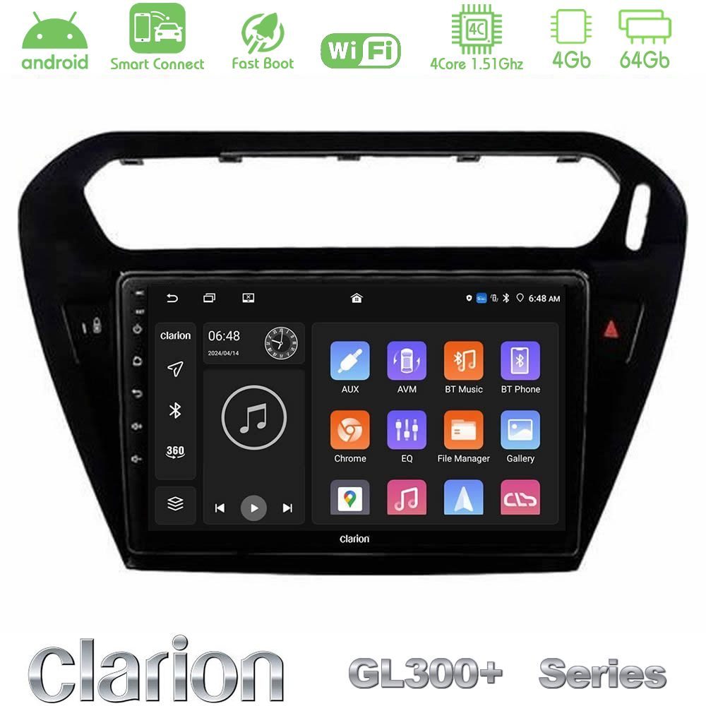 Clarion GL300+ Series 4Core Android ClarionOS 4+64GB Citroen C-Elysee / Peugeot 301 Navigation Multimedia Tablet 9" (Μαύρο))
