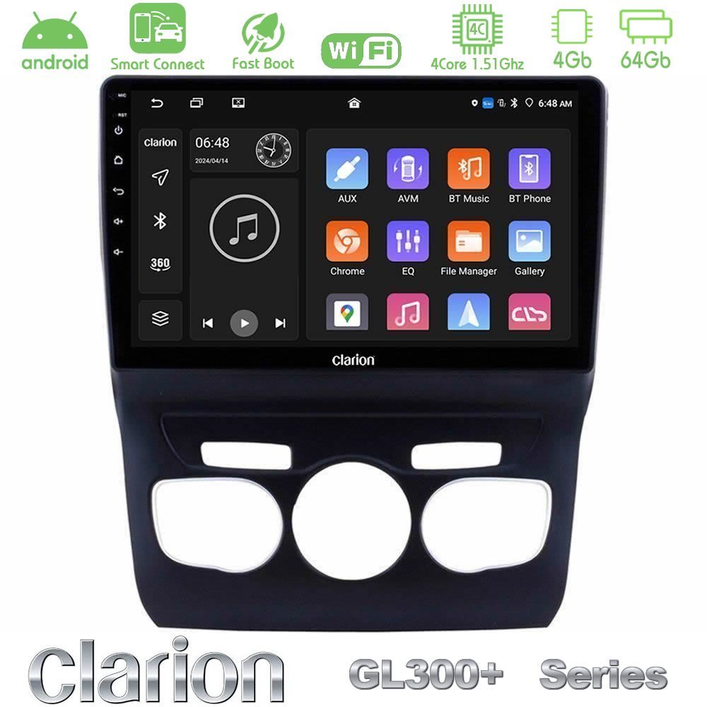 Clarion GL300+ Series 4Core Android ClarionOS 4+64GB Citroen C4L Navigation Multimedia Tablet 10"