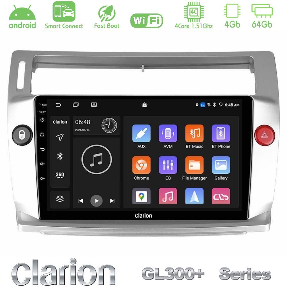 Clarion GL300+ Series 4Core Android ClarionOS 4+64GB Citroen C4 2004-2010 Navigation Multimedia Tablet 9"