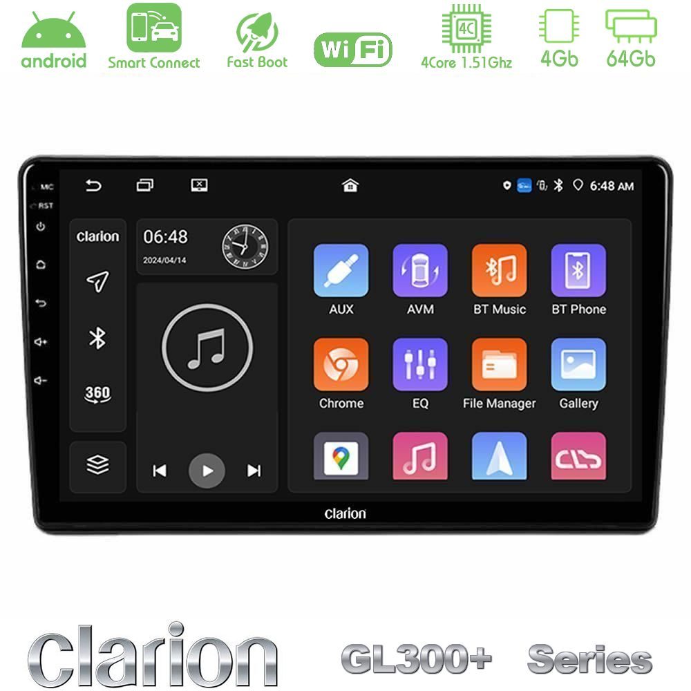 Clarion GL300+ Series 4Core Android ClarionOS 4+64GB Peugeot Partner / Citroën Berlingo 2008-2018 Navigation Multimedia Tablet 9"