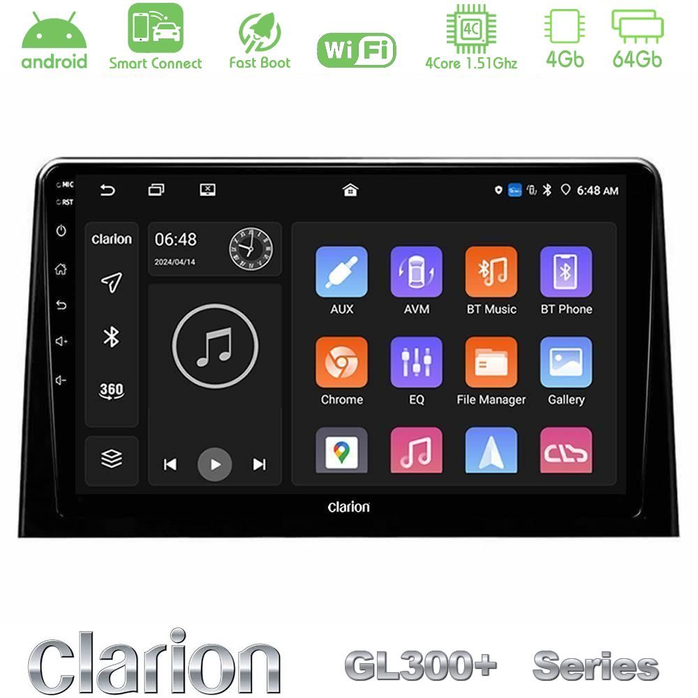 Clarion GL300+ Series 4Core Android ClarionOS 4+64GB Peugeot Partner / Citroën Berlingo 2020-> Navigation Multimedia Tablet 10"