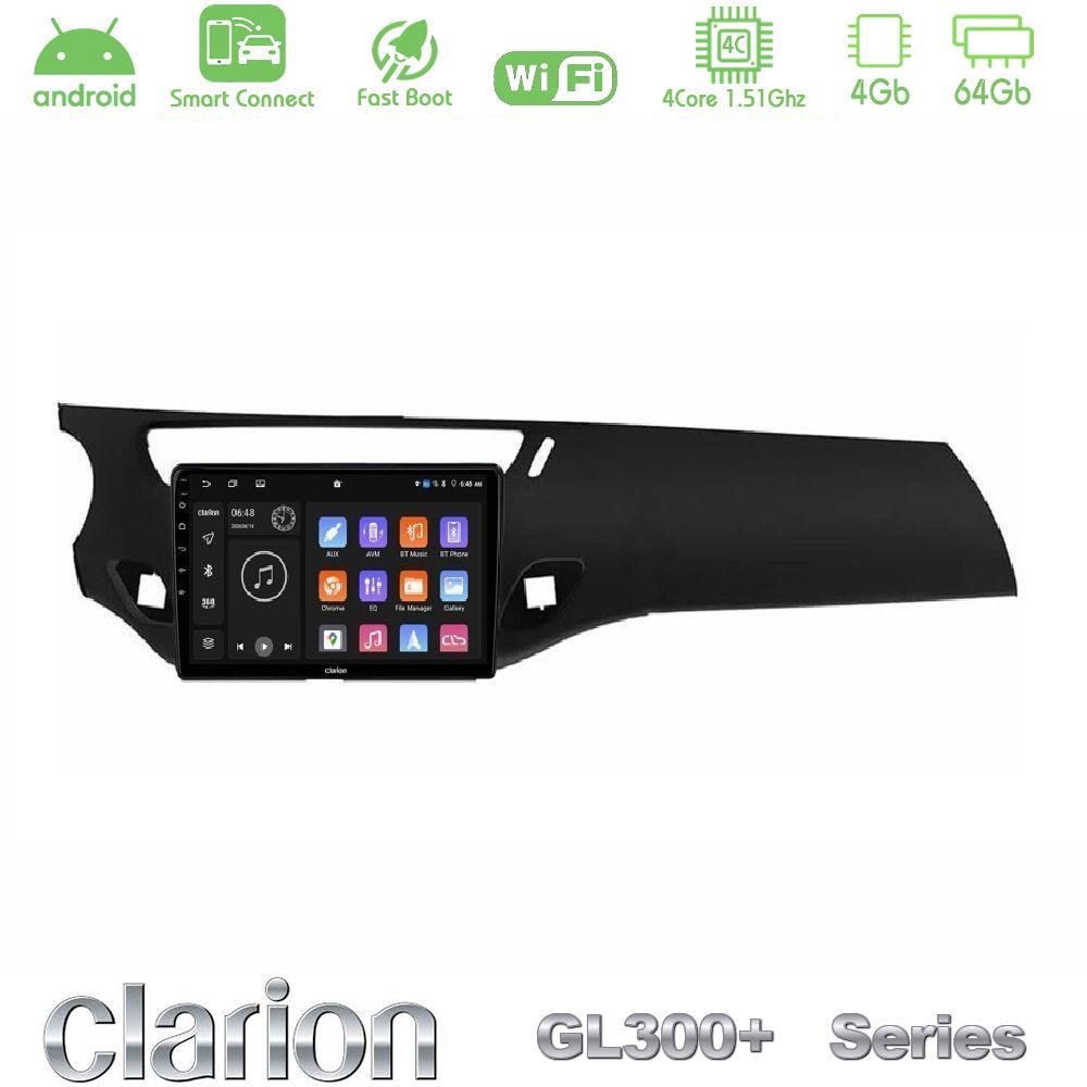 Clarion GL300+ Series 4Core Android ClarionOS 4+64GB Citroen C3 2009-2016 Navigation Multimedia Tablet 9" (Μαύρο γυαλιστερό)
