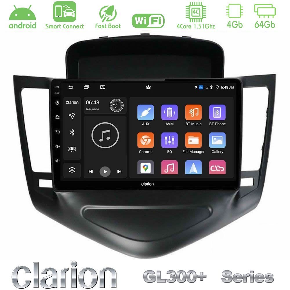 Clarion GL300+ Series 4Core Android ClarionOS 4+64GB Chevrolet Cruze 2009-2012 Navigation Multimedia Tablet 9" (Μαύρο)