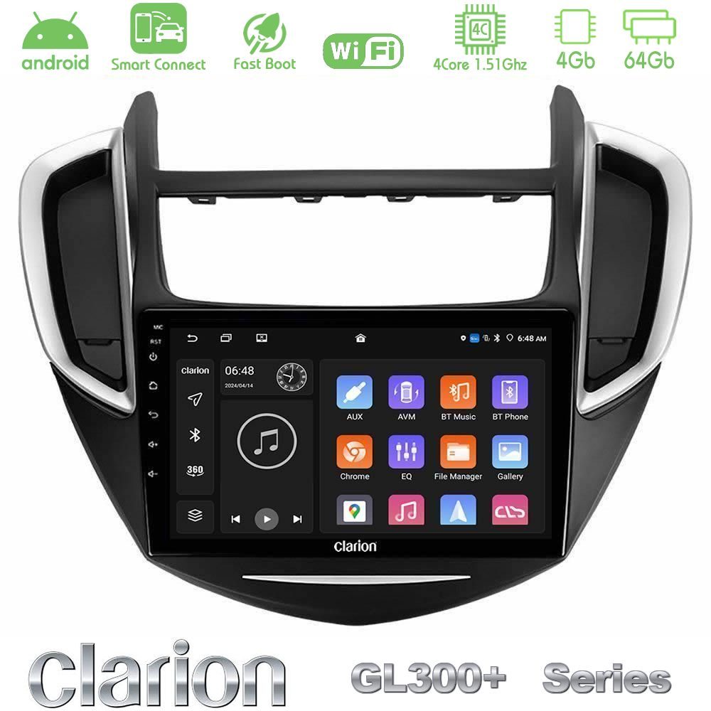 Clarion GL300+ Series 4Core Android ClarionOS 4+64GB Chevrolet Trax 2013-2020 Navigation Multimedia Tablet 9"