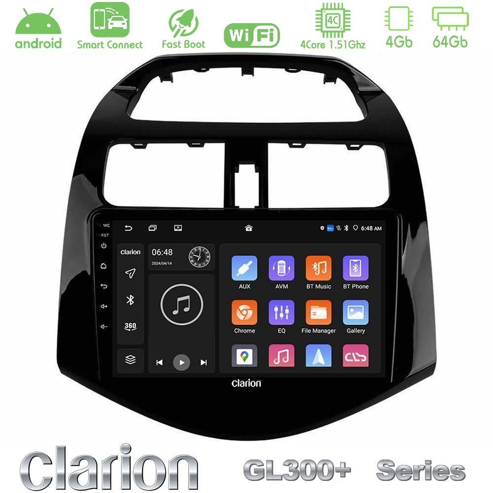 Clarion GL300+ Series 4Core Android ClarionOS 4+64GB Chevrolet Spark 2009-2015 Navigation Multimedia Tablet 9"