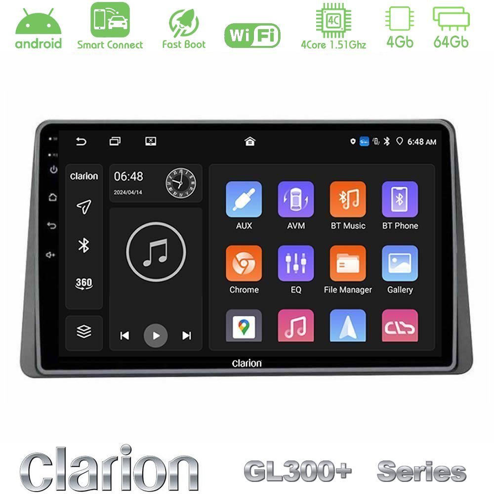 Clarion GL300+ Series 4Core Android ClarionOS 4+64GB Dacia Duster 2023-2024 Navigation Multimedia Tablet 10"
