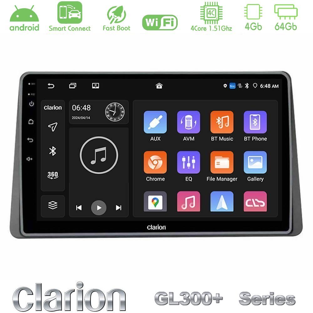 Clarion GL300+ Series 4Core Android ClarionOS 4+64GB Dacia Duster 2022-> Navigation Multimedia Tablet 9"