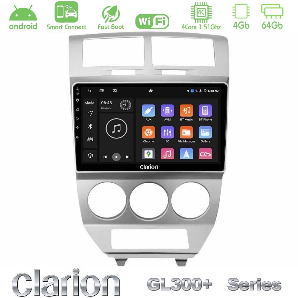 Clarion GL300+ Series 4Core Android ClarionOS 4+64GB Dodge Caliber 2006-2011 Navigation Multimedia Tablet 10"