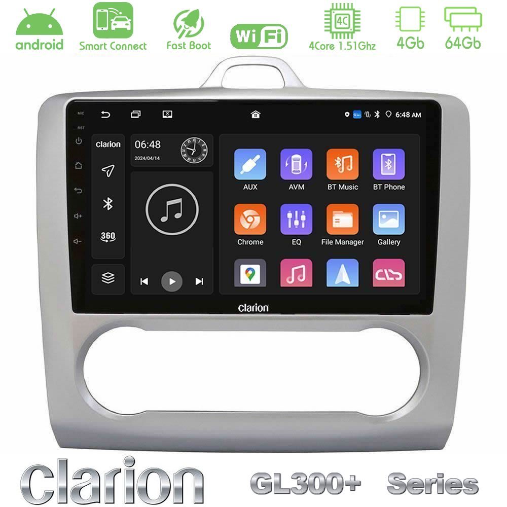 Clarion GL300+ Series 4Core Android ClarionOS 4+64GB  Ford Focus Auto AC Navigation Multimedia Tablet 9"