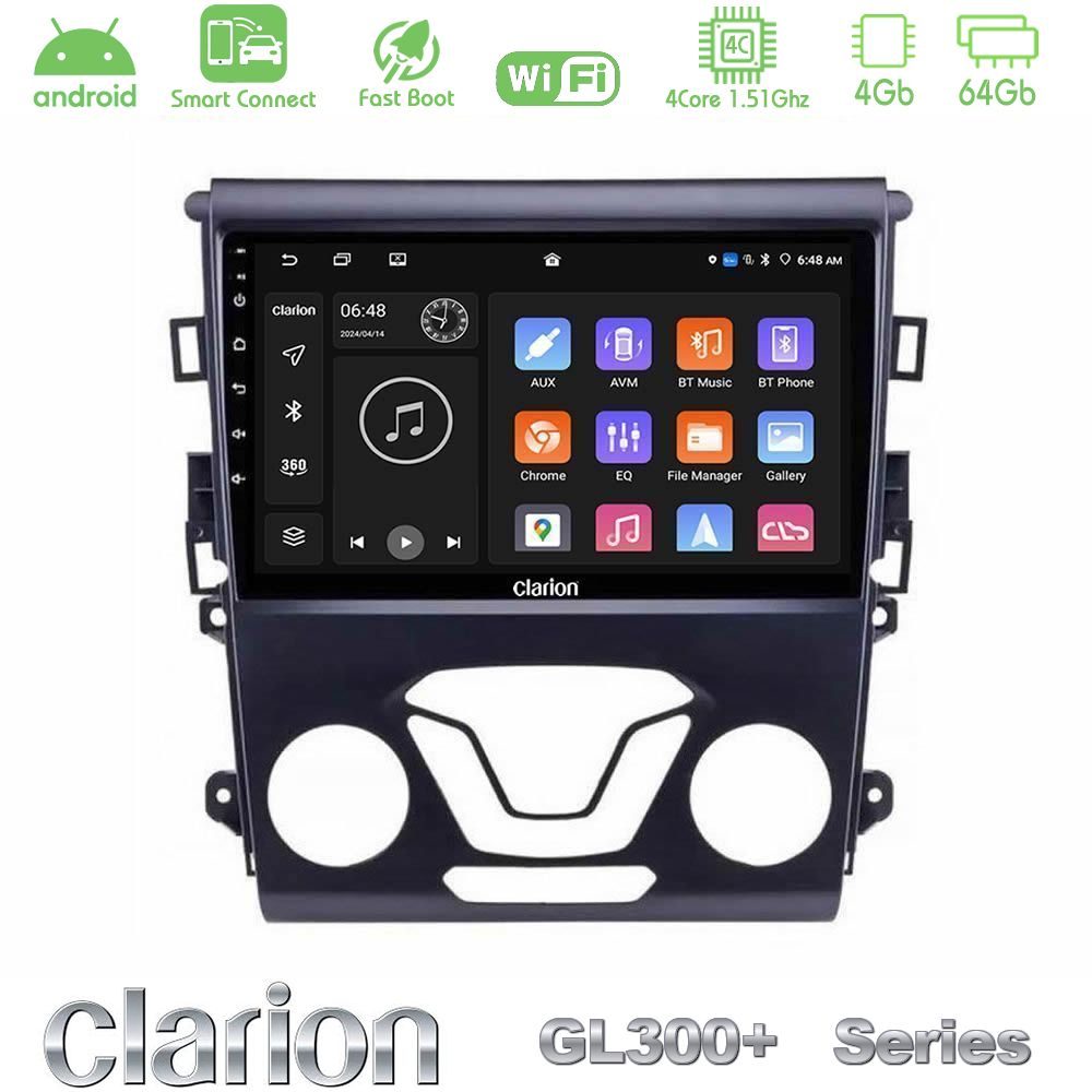 Clarion GL300+ Series 4Core Android ClarionOS 4+64GB  Ford Mondeo 2014-2017 Navigation Multimedia Tablet 9"