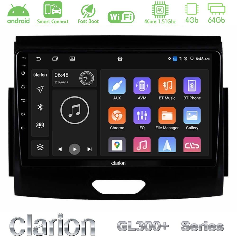 Clarion GL300+ Series 4Core Android ClarionOS 4+64GB Ford Ranger 2017-2022 Navigation Multimedia Tablet 9"