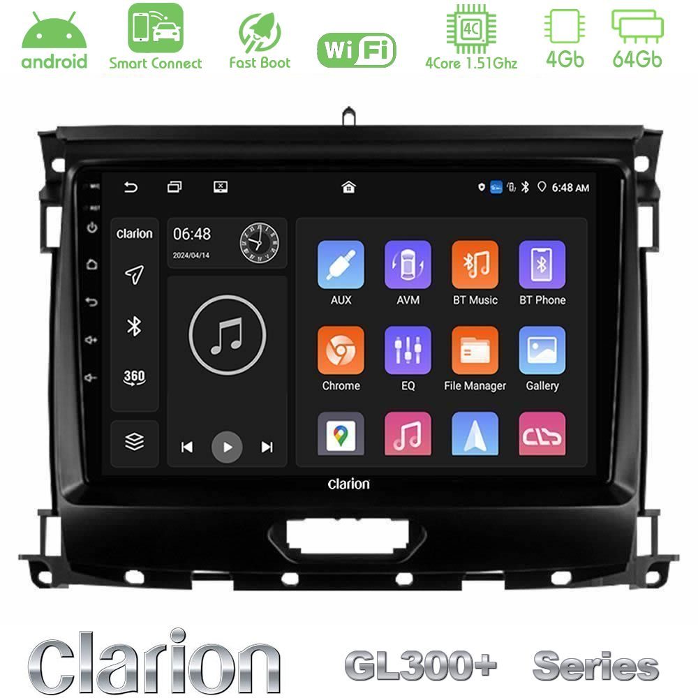Clarion GL300+ Series 4Core Android ClarionOS 4+64GB Ford Ranger 2017-2022 Navigation Multimedia Tablet 9"