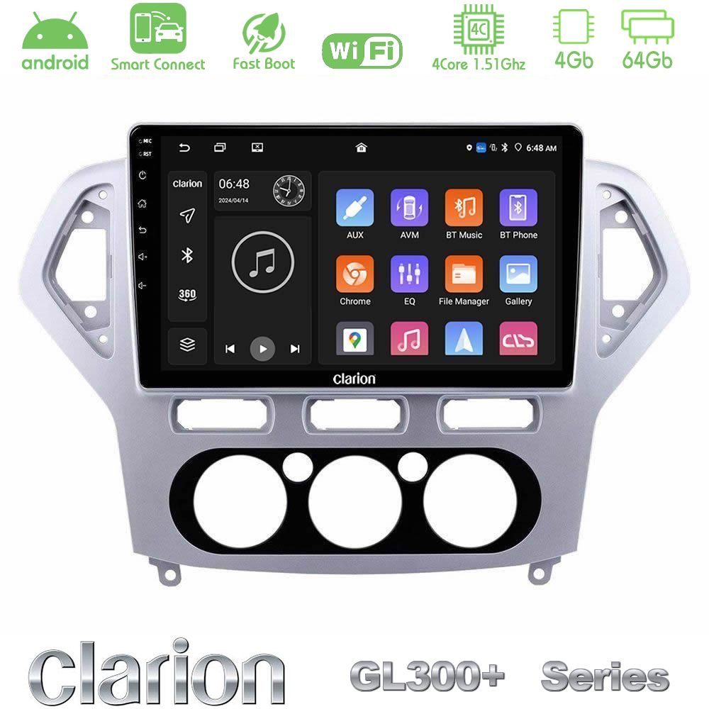 Clarion GL300+ Series 4Core Android ClarionOS 4+64GB  Ford Mondeo 2007-2010 Manual A/C Navigation Multimedia Tablet 10"