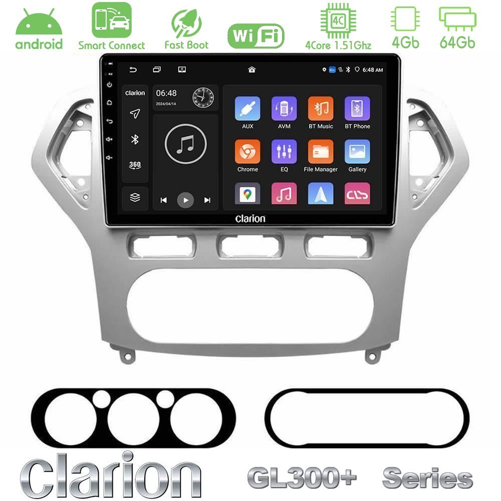 Clarion GL300+ Series 4Core Android ClarionOS 4+64GB  Ford Mondeo 2007-2010 AUTO A/C Navigation Multimedia Tablet 10"