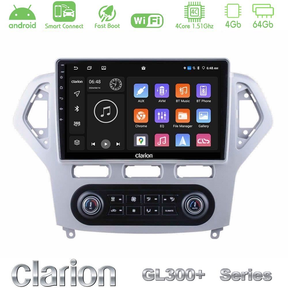 Clarion GL300+ Series 4Core Android ClarionOS 4+64GB  Ford Mondeo 2007-2011 (Auto A/C) Navigation Multimedia Tablet 10"