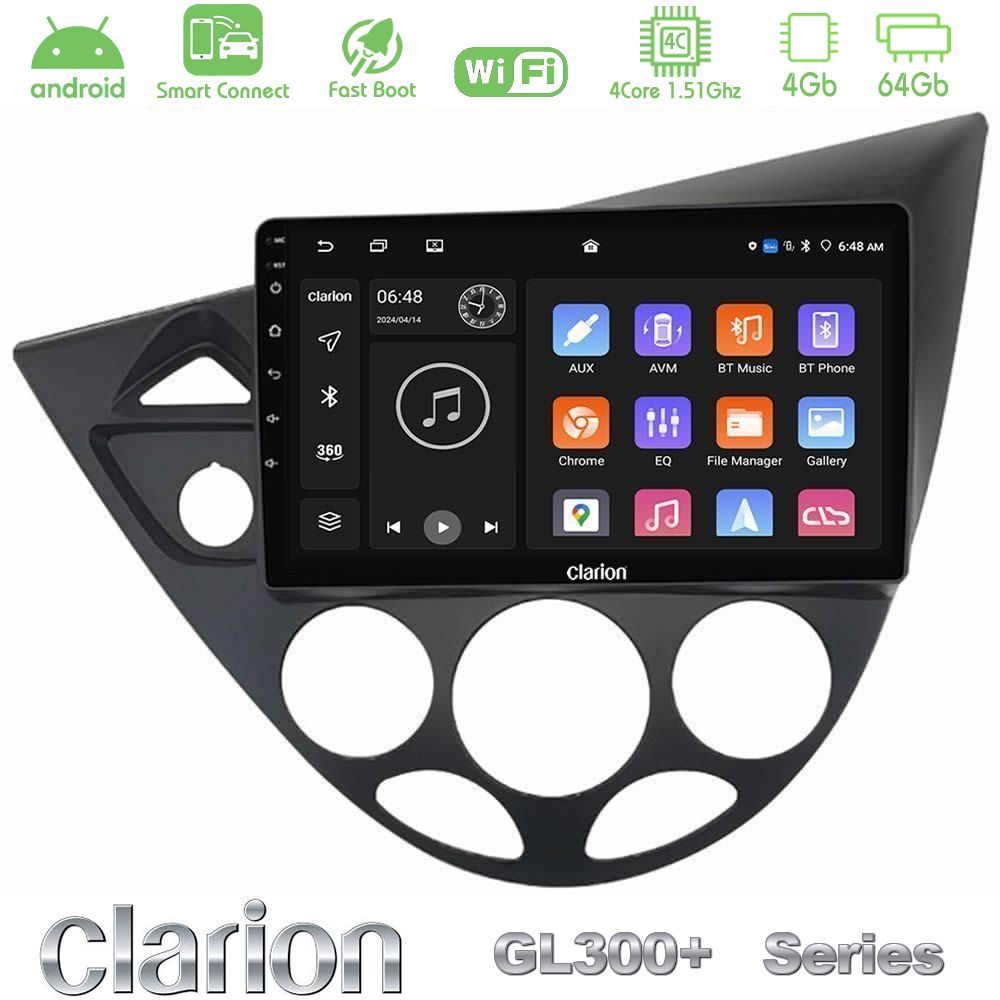 Clarion GL300+ Series 4Core Android ClarionOS 4+64GB  Ford Focus 1999-2004 Navigation Multimedia Tablet 9"