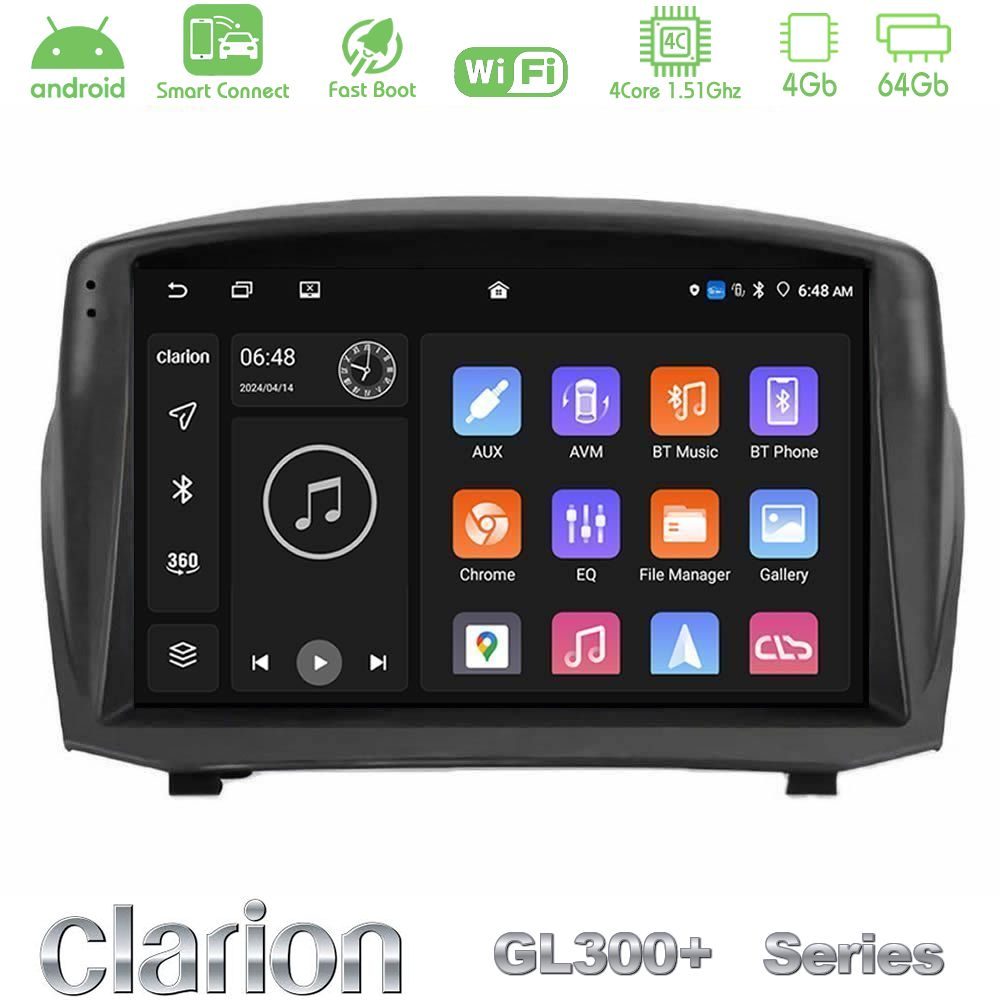 Clarion GL300+ Series 4Core Android ClarionOS 4+64GB  Ford Fiesta 2008-2012 Navigation Multimedia Tablet 9" (Oem Style)
