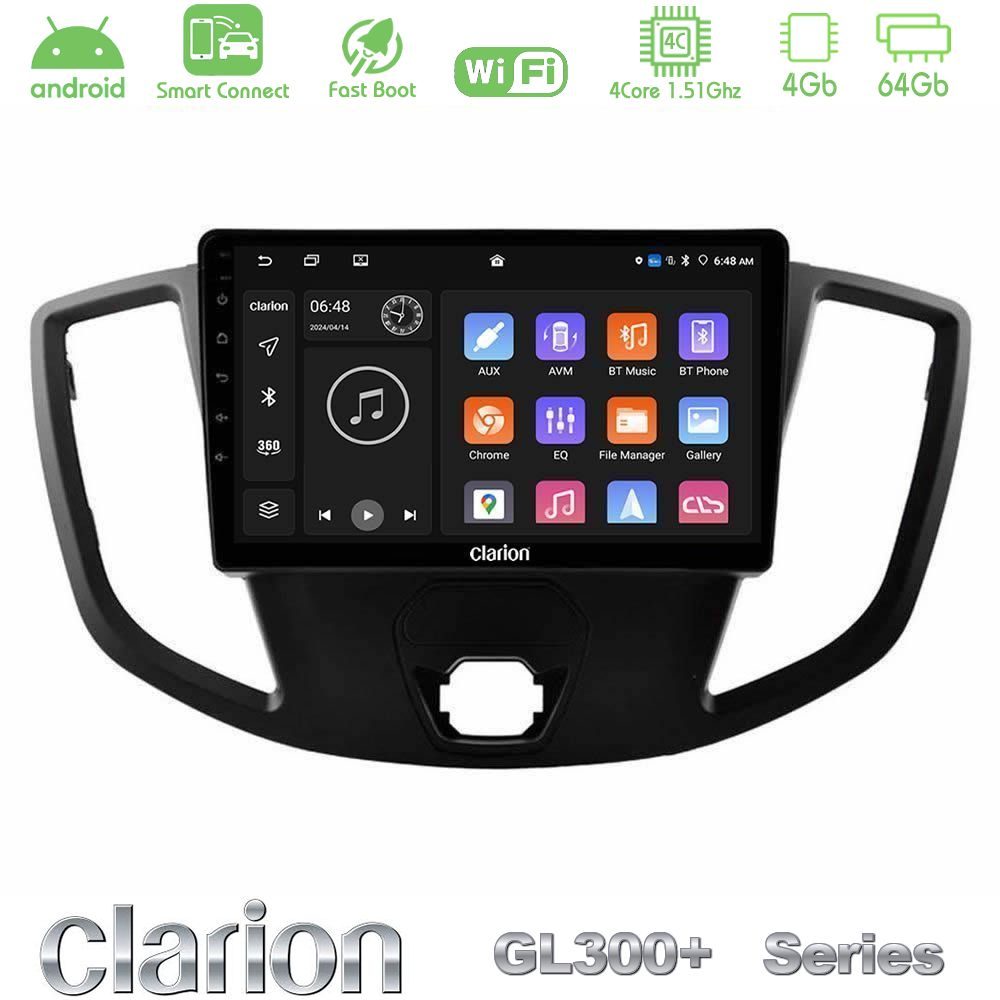 Clarion GL300+ Series 4Core Android ClarionOS 4+64GB Ford Transit 2014-> Navigation Multimedia Tablet 9"
