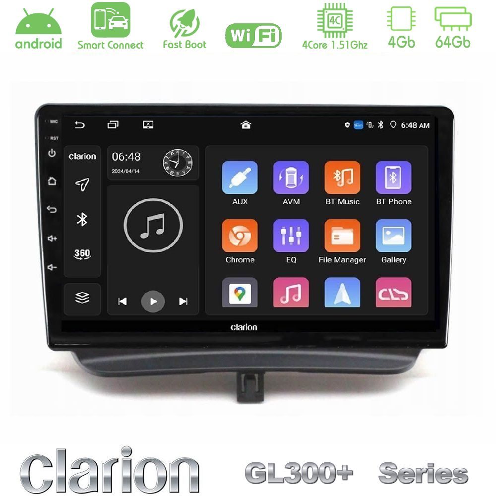 Clarion GL300+ Series 4Core Android ClarionOS 4+64GB  Ford Courier 2015-2023 Navigation Multimedia Tablet 9"