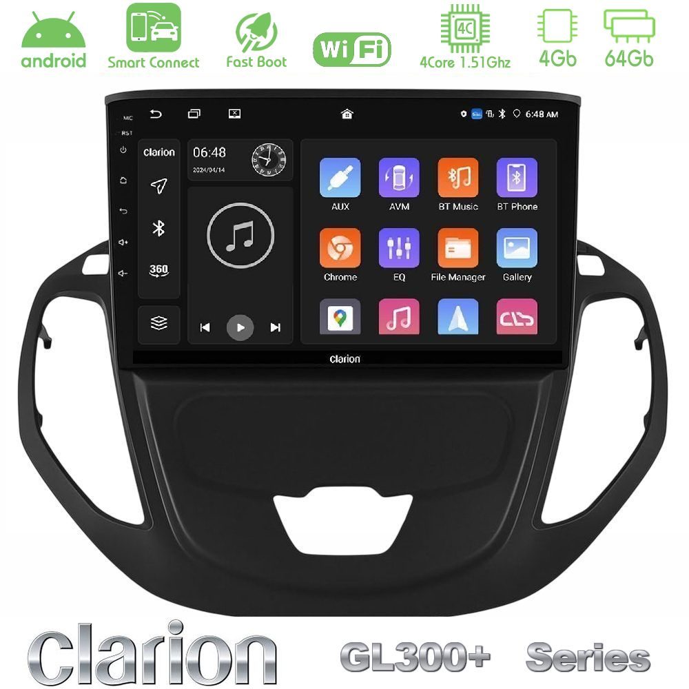 Clarion GL300+ Series 4Core Android ClarionOS 4+64GB  Ford Courier 2015-2023 Navigation Multimedia Tablet 9"