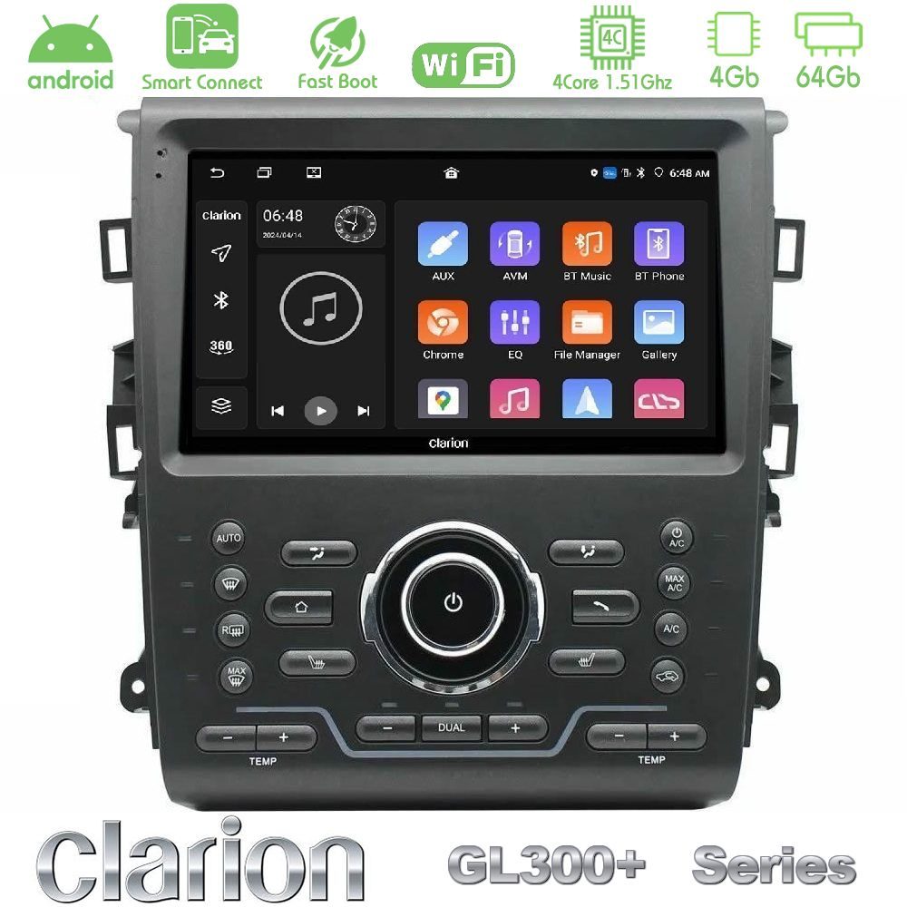 Clarion GL300+ Series 4Core Android ClarionOS 4+64GB Ford Mondeo 2014-2021 Navigation Multimedia Tablet 9"