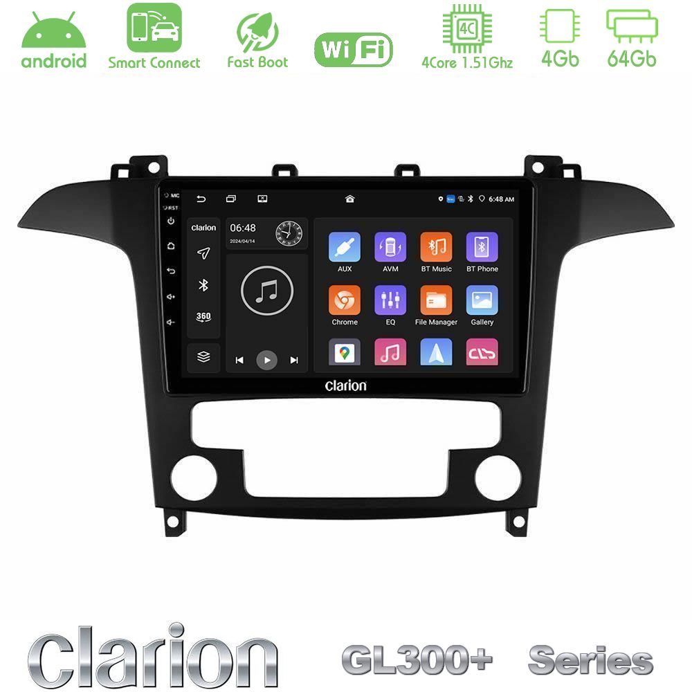Clarion GL300+ Series 4Core Android ClarionOS 4+64GB  Ford S-Max 2006-2012 Navigation Multimedia Tablet 9"