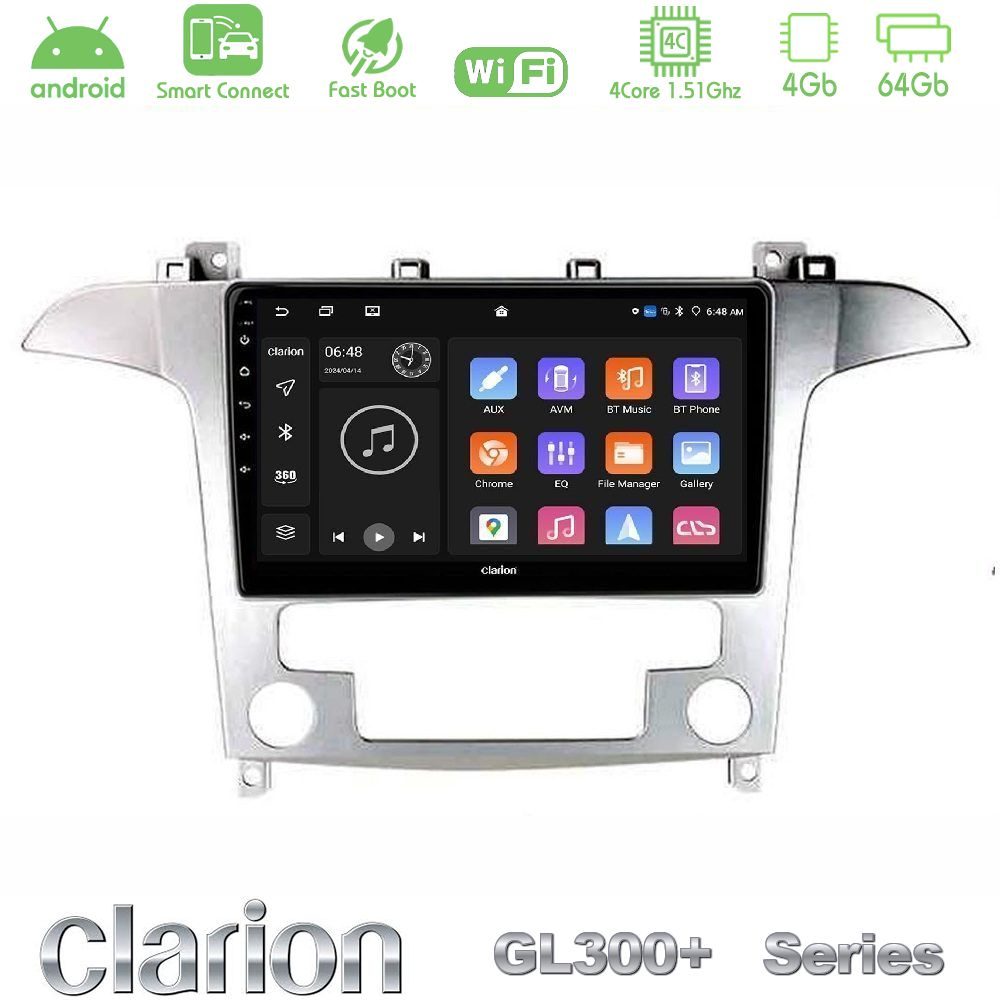 Clarion GL300+ Series 4Core Android ClarionOS 4+64GB  Ford S-Max 2006-2012 Navigation Multimedia Tablet 9"
