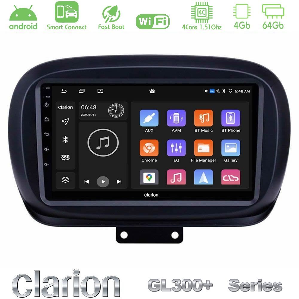 Clarion GL300+ Series 4Core Android ClarionOS 4+64GB Fiat 500X Navigation Multimedia Tablet 9"