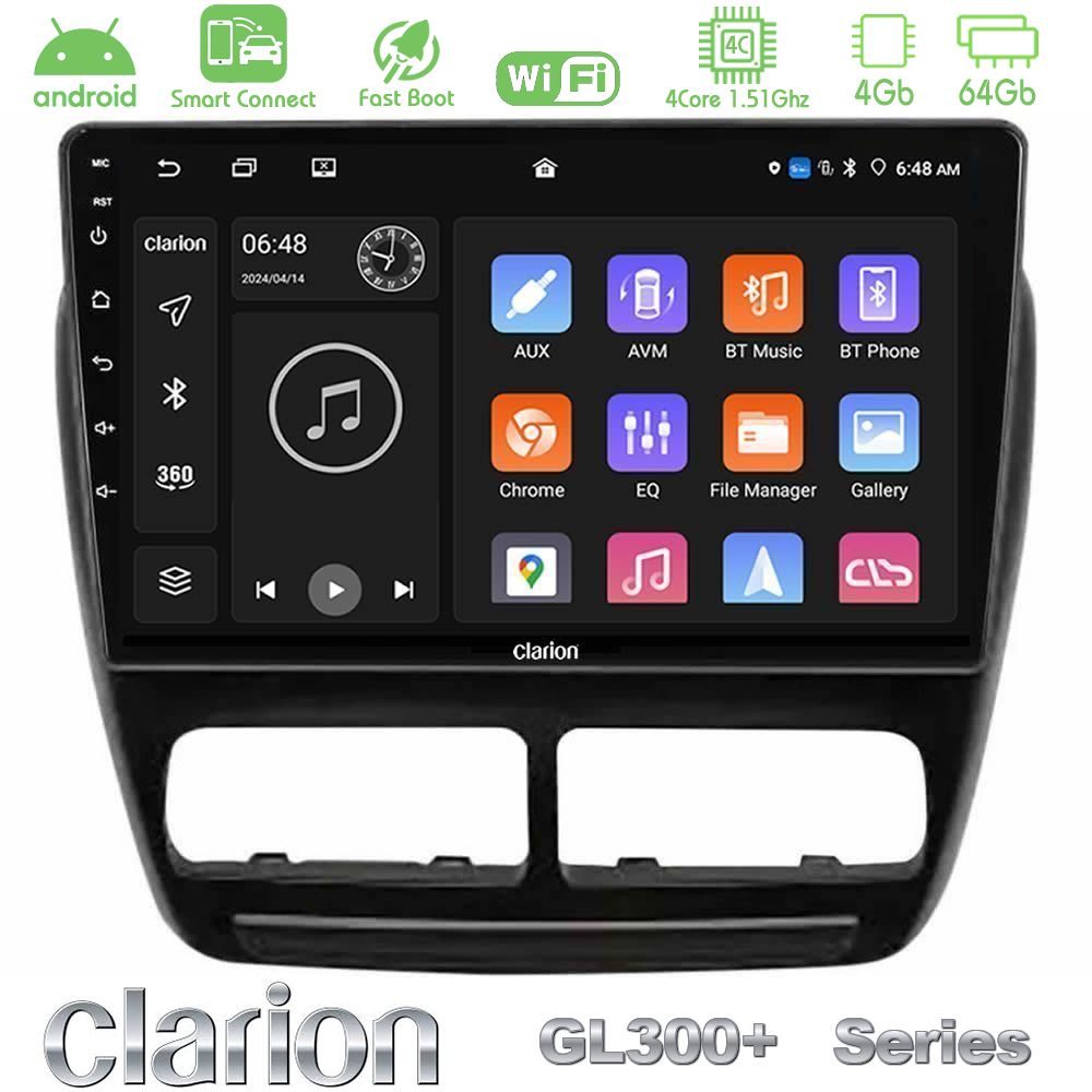 Clarion GL300+ Series 4Core Android ClarionOS 4+64GB Fiat Doblo / Opel Combo 2010-2014 Navigation Multimedia Tablet 9"