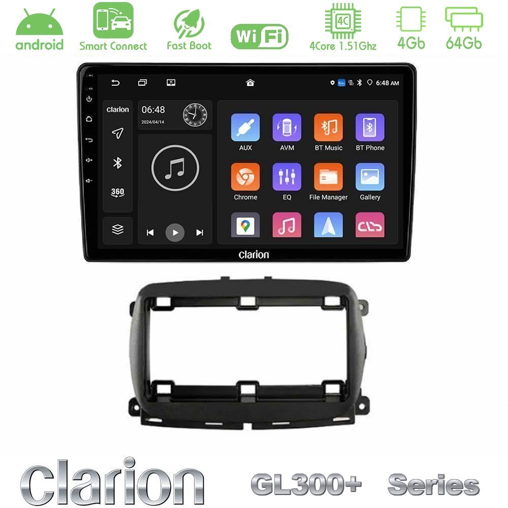 Clarion GL300+ Series 4Core Android ClarionOS 4+64GB Fiat 500 2016> Navigation Multimedia Tablet 9"