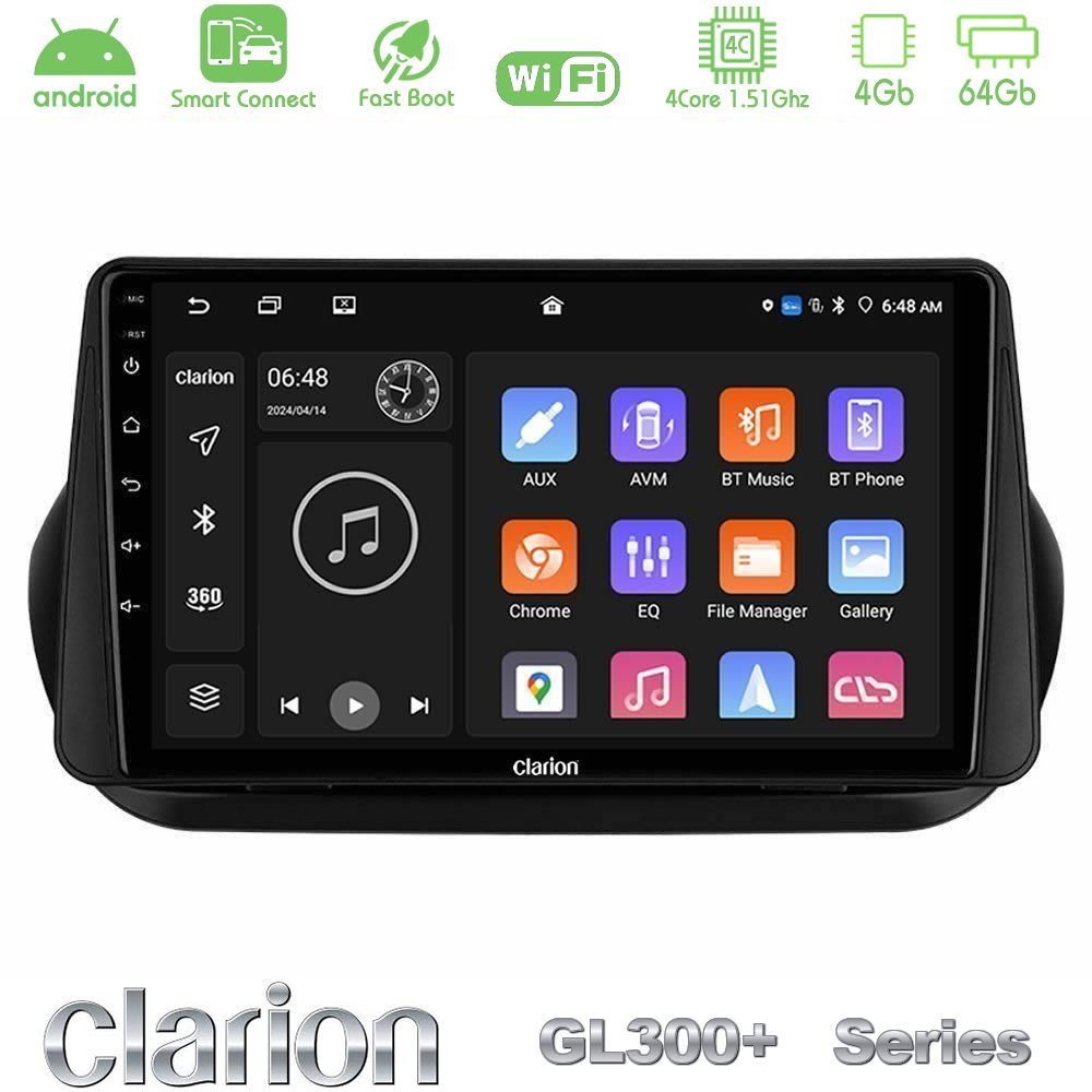 Clarion GL300+ Series 4Core Android ClarionOS 4+64GB  Fiat Fiorino/Citroen Nemo/Peugeot Bipper Navigation Multimedia Tablet 10"